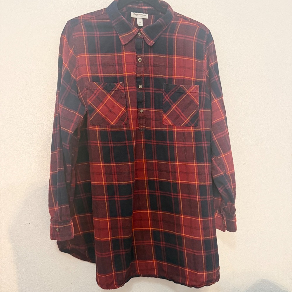 Maternity Women XXL Tunic Top Plaid Flannel Long Sleeve FALL PREGNANCY RUSTIC